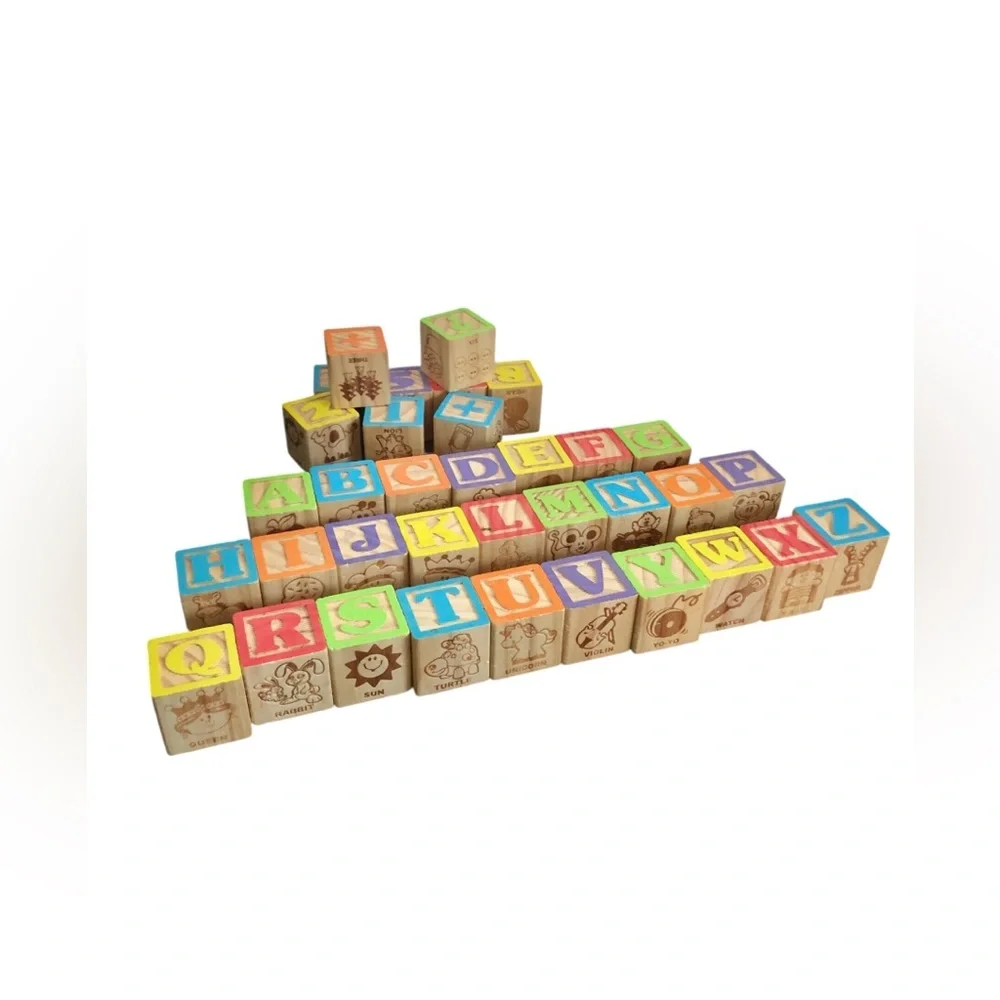Wooden Multicolor Alphabet Blocks Set with Carry Bag